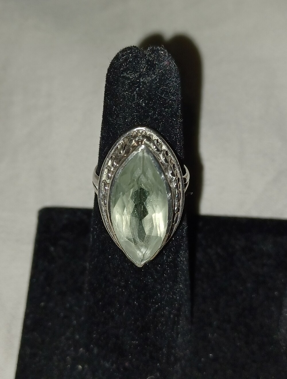 Silver Ring with Light Green Amethyst Prasiolite Marquise Gemstone Approx Size 5